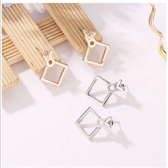 Gold Geometric Ear Jackets - Picture 2 of 2